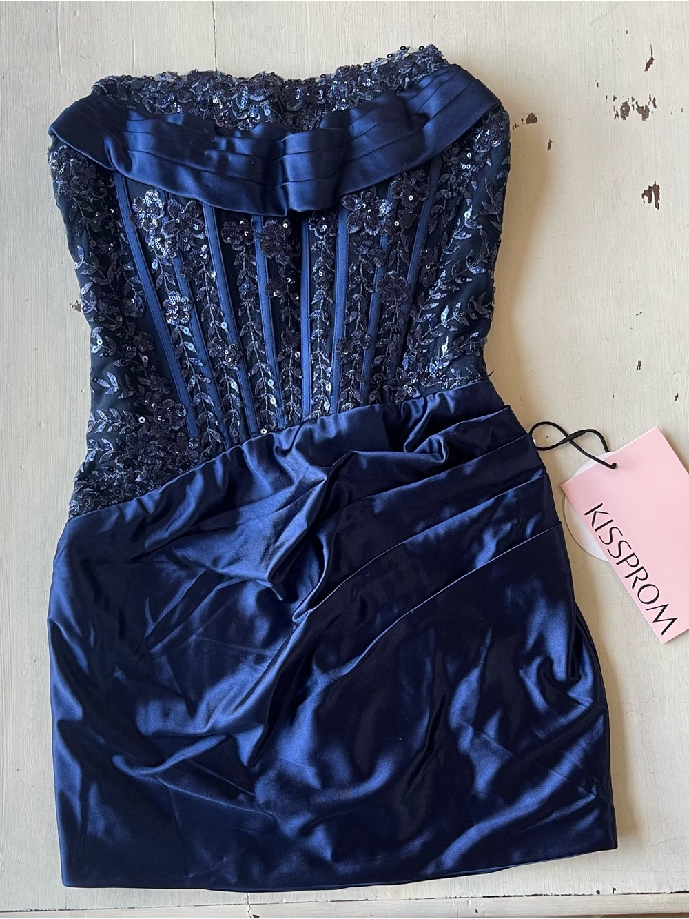 Kissprom Navy Strapless Sequin Homecoming Dress